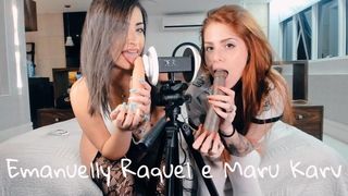 ASMR 3DIO Blowjob Emanuelly Raquel and Marukarv Brazilian Girls ORAL BBC