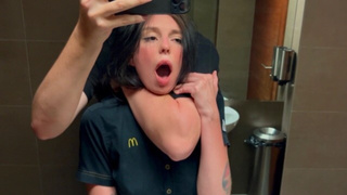 Risky public sex in the toilet. Poked a McDonald's worker because of spilled soda! - Eva Soda