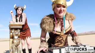 Leya the Viking takes a gold trophy up her rear-end