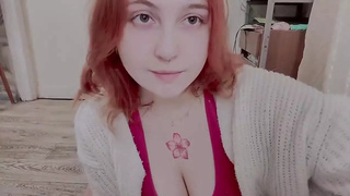 Gorgeous Strawberry blonde Skank Playing with Her Huge Boobies