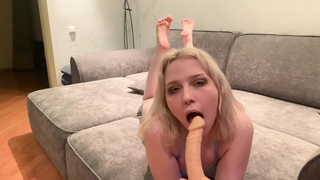 Alluring Blonde Slut Masturbating with a Dildo on My Bed