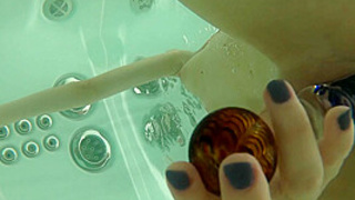 Petite Charming Model Poppy Masturbating With A Glass Dildo Underwater Jacuzzi