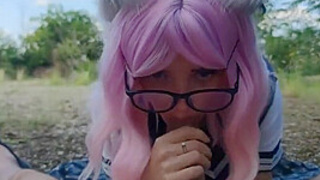 Mia Elfie - Charming Sweet In A Skirt On A Walk Wanted To Give A Oral sex And Get Sperm On Face And Glasses