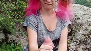 Mia Elfie - Bj In The Mountains From A Skank In Glasses With Pink Hair Spunk On Glasses And Face