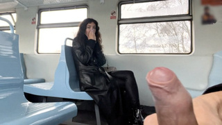 Public Hand-job on a train Ends in a Oral sex from a Stranger - Public Cumwalk