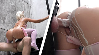 Perfect CatGirl enjoys milk play and pink snatch stretching with wide penis