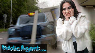Public Agent thin British Brunette Blows and Mounts after Nearly Getting Run Over by a Runaway Taxi