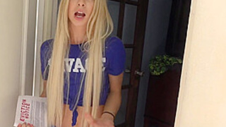 Thin Blonde Takes Mounts Landlord Giant Rod