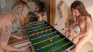 Dora Sam And Cheri Naked Vacation Playing Table Soccer Foosball