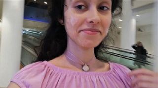 Public Cumwalk at the Mall!!! Sissi goes around with her Face Full of Sperm