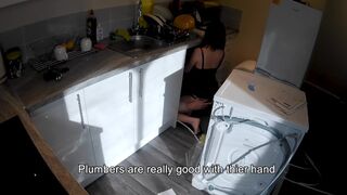 Horny Ex-Wife Seduces Plumber in the Kitchen while Fiance at Work