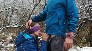 Public Oral Sex and Jizz Swallow near the Mountain River