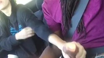 lesbo gives friend hand-job in car