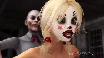 Joker Bangs Rough a Sexy Alluring Blonde in a Clown Mask in the Abandoned Room