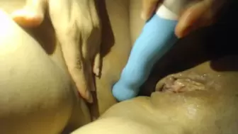 Sneak Peak: 2 Wet Pussies Sharing a Spunk Covered Vibrating Dildo