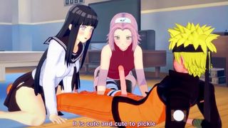 Naruto Fuck Hinata and Sakura Tight Vagina Threesome Creampied