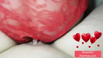 Lezbo Tribbing - Teeny Bitch (18) Inserts Humongous Clit in virgin vagina - Open crotch snatch humping rear-end