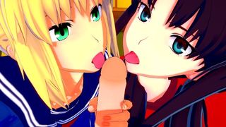 Fate/Stay Night: Fucking Rin and Saber at the Same Time (3D Asian Cartoon Uncensored)