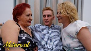 2 Horny Grandma’s Invite a Large Cock Toyboy Over For Some Threesome Fun!