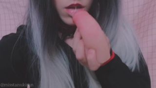 Self Perspective Your goth classmate swallows your little meat like lollipop home-made bitch bj sperm mouth swallow