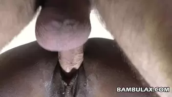 Jizz drips out of african vagina after cream pie amatuer