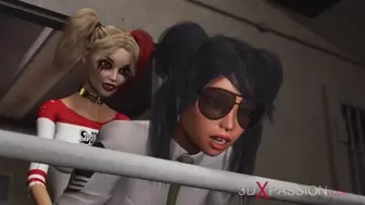 Rough sex in prison! Harley Quinn rides hard a female prison guard