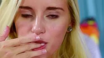 Blonde Teenie Naomi Woods Displays Her Tight Tanlined Body and Masturbation On-Webcam